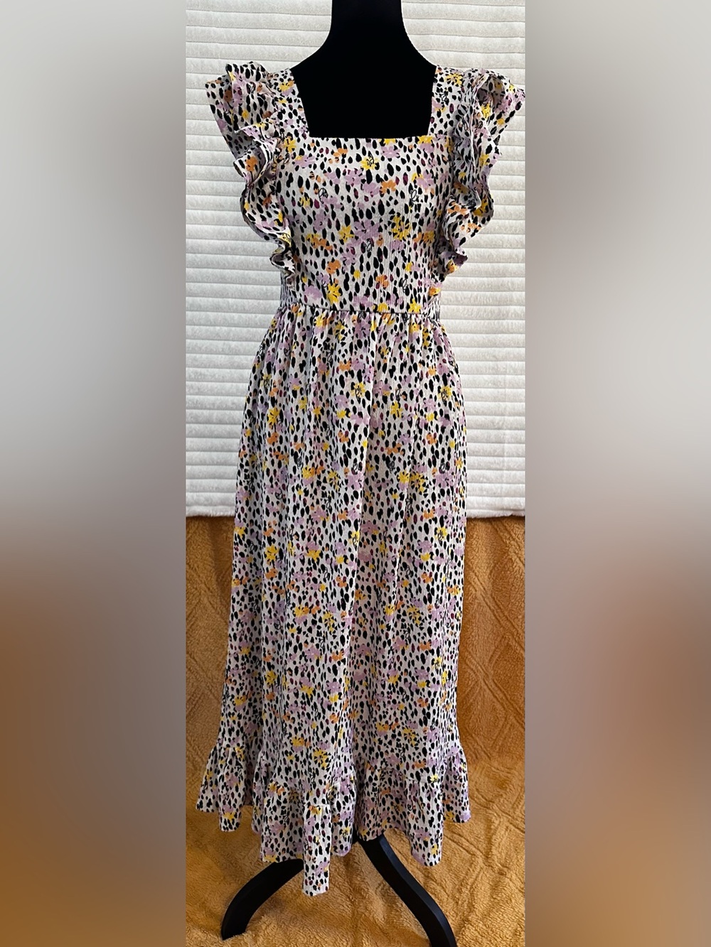 River Island White Maxi Dress with Pink, Yellow & Black Spot Print